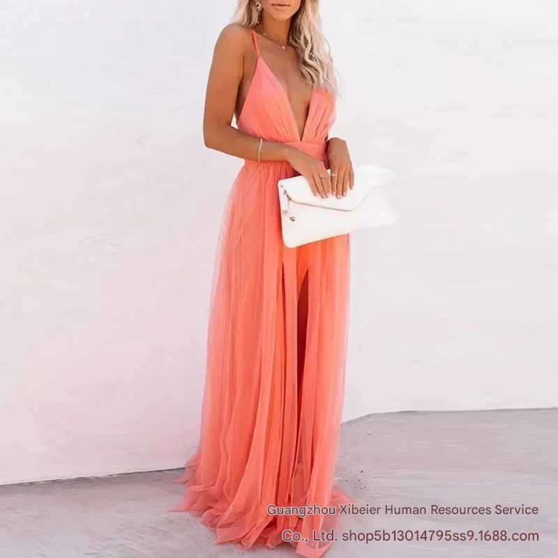 Robe Femme Soirée Orange Taille Haute Longue Sexy – Image 5