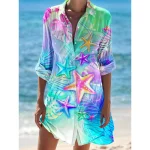 Blouse Femme Plage Imprimé Étoile de Mer Manches Longues
