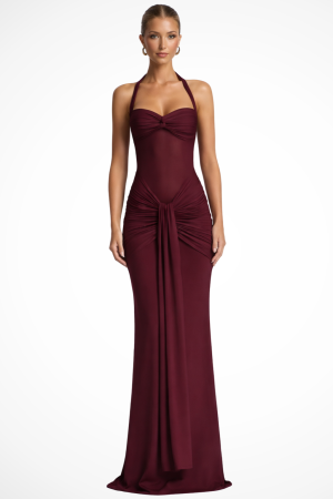 Robe Maxi Femme Col Halter Mariage Élégante Plissée