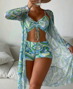 Maillot Bain Femme 3 Pièces Bikini Paréo Plage Été