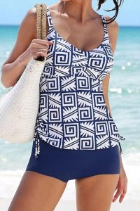 Maillot de Bain Femme Motif Bleu Ajustable Été