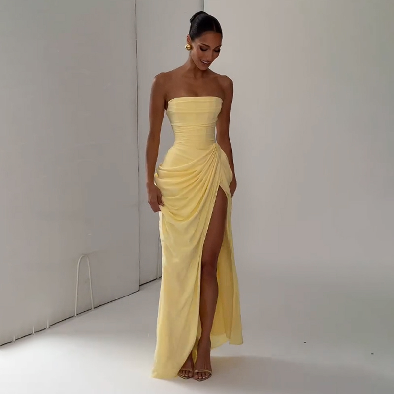 Robe Maxi Femme Bustier Froncée Fendue Invitée Mariage Été – Image 12