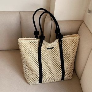 Grand sac cabas paille tressée femme été zippé