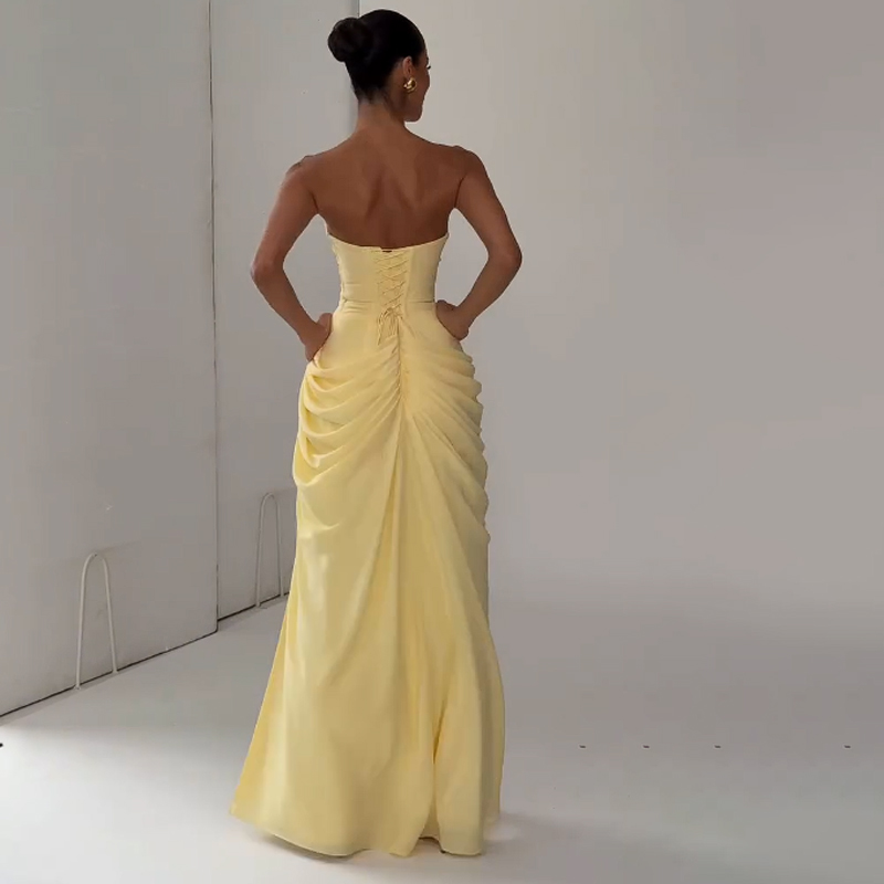 Robe Maxi Femme Bustier Froncée Fendue Invitée Mariage Été – Image 13