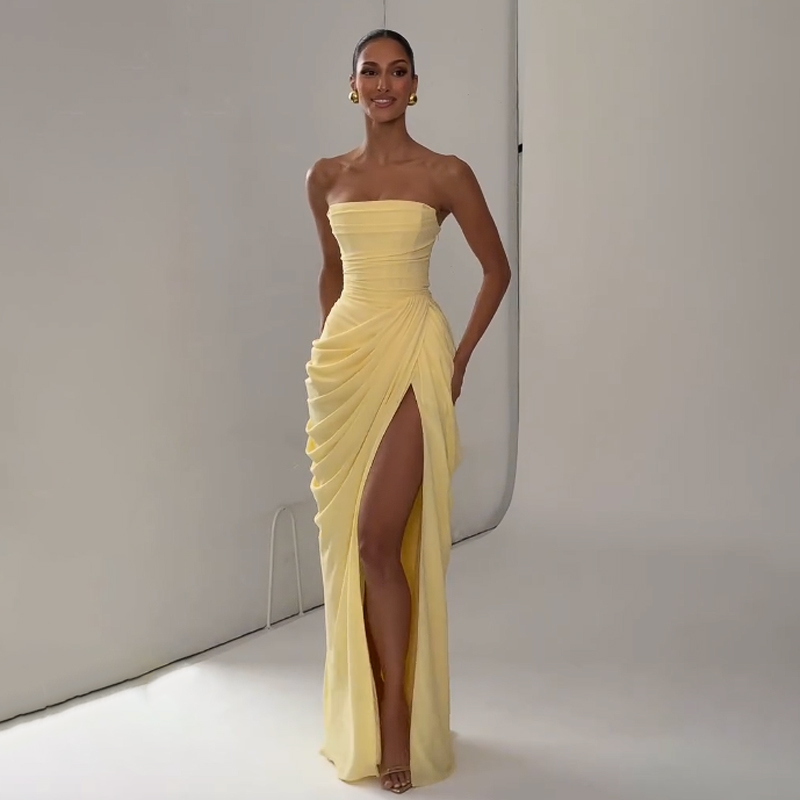 Robe Maxi Femme Bustier Froncée Fendue Invitée Mariage Été – Image 11