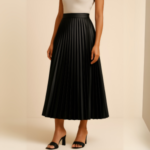 Jupe plissée satin femme – Coupe midi taille haute chic