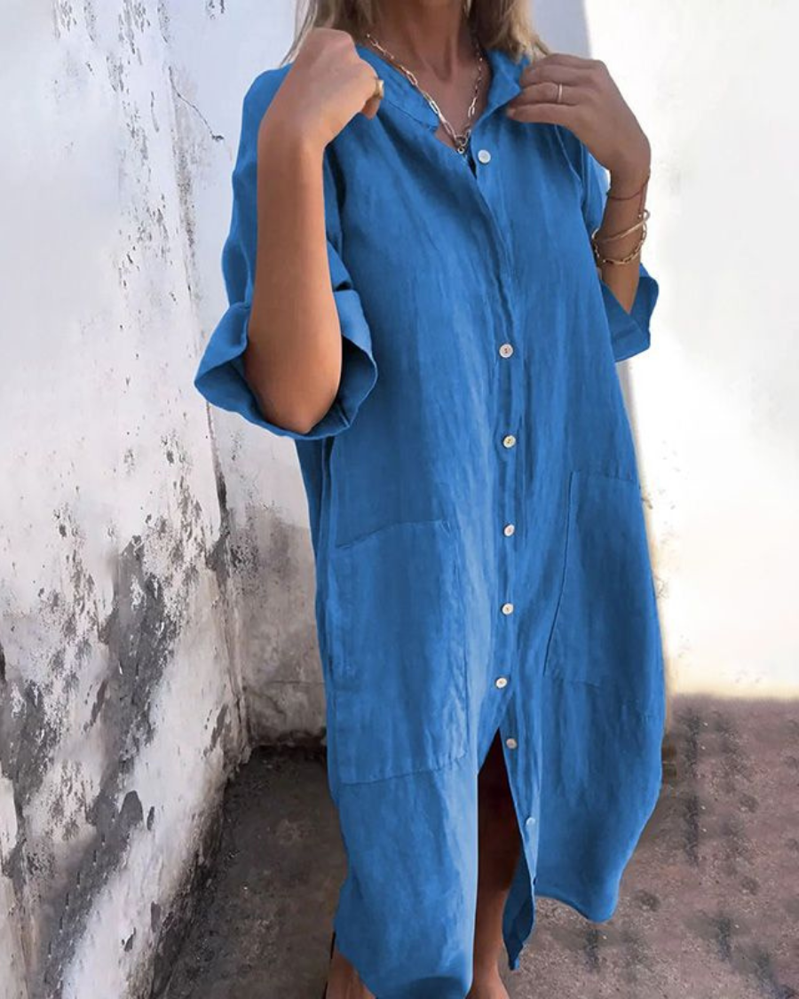 Tunique longue femme coton lin coupe ample – Image 3