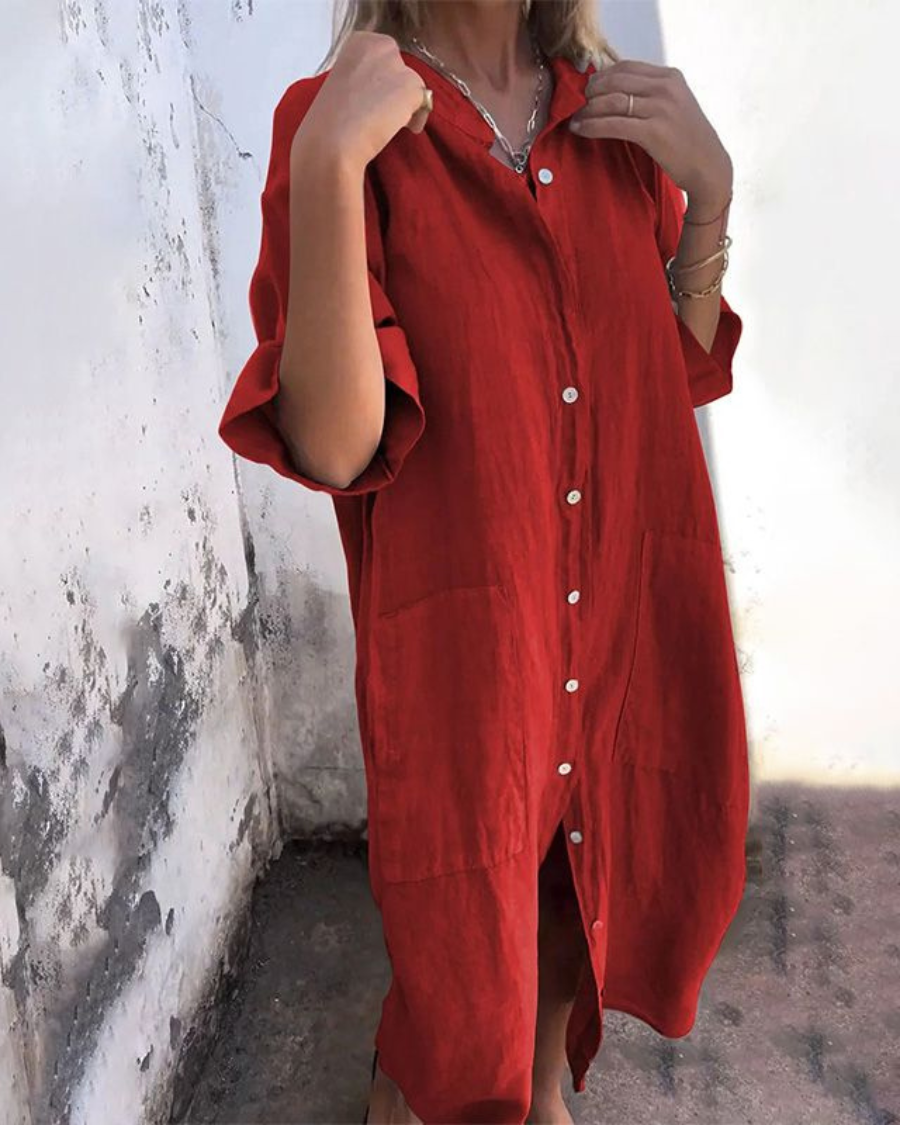 Tunique longue femme coton lin coupe ample – Image 6
