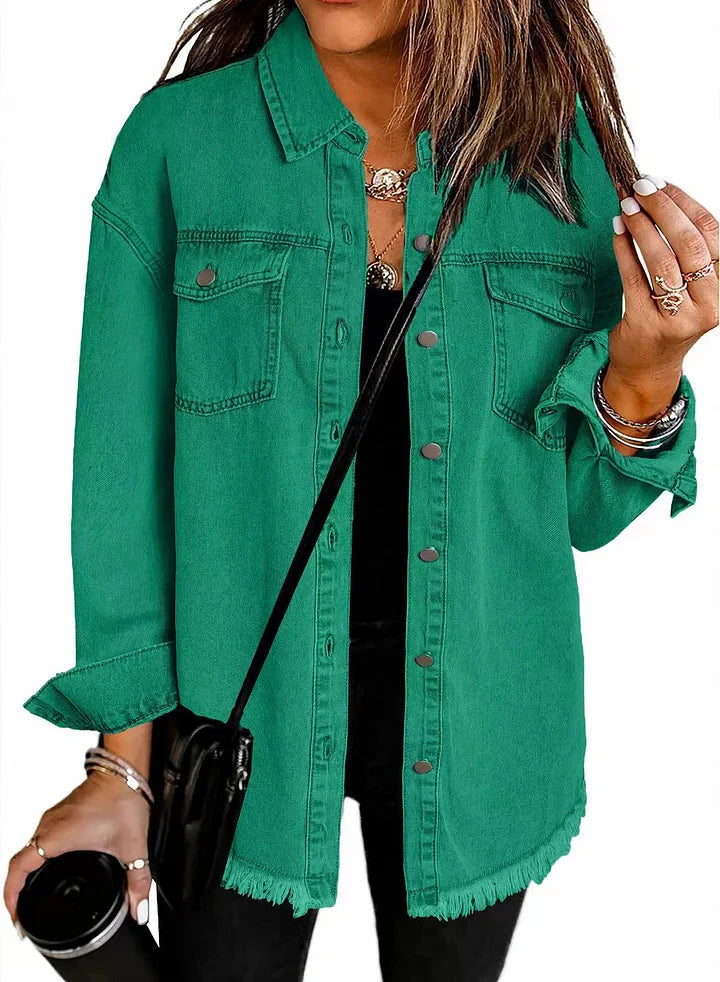 Blouson Denim Femme Ourlet Effiloché Saisonnière – Image 14