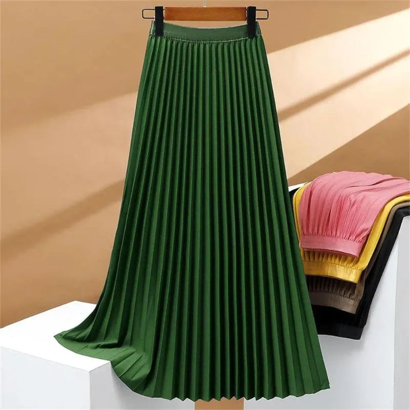Jupe plissée femme taille haute fluide tissu doux – Image 3