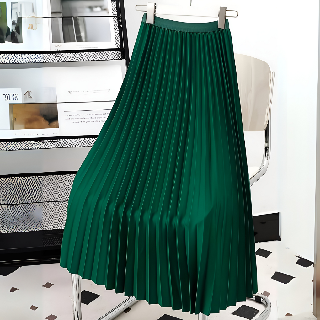 Jupe plissée satin femme – Coupe midi taille haute chic – Image 4