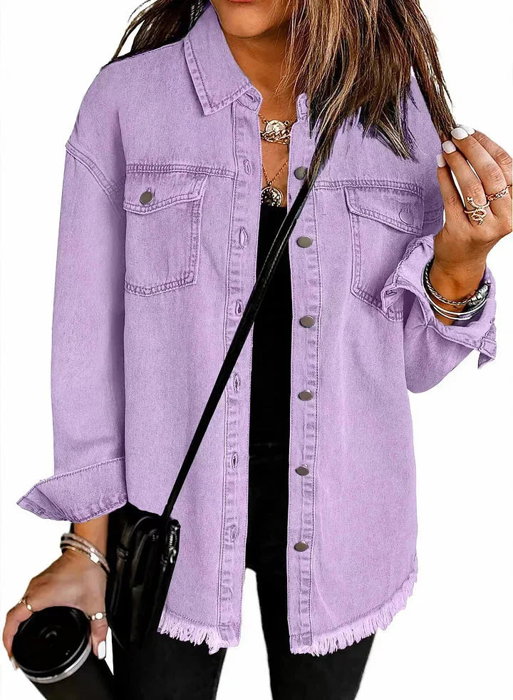 Blouson Denim Femme Ourlet Effiloché Saisonnière – Image 10