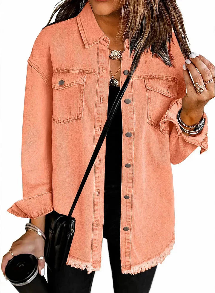 Blouson Denim Femme Ourlet Effiloché Saisonnière – Image 12