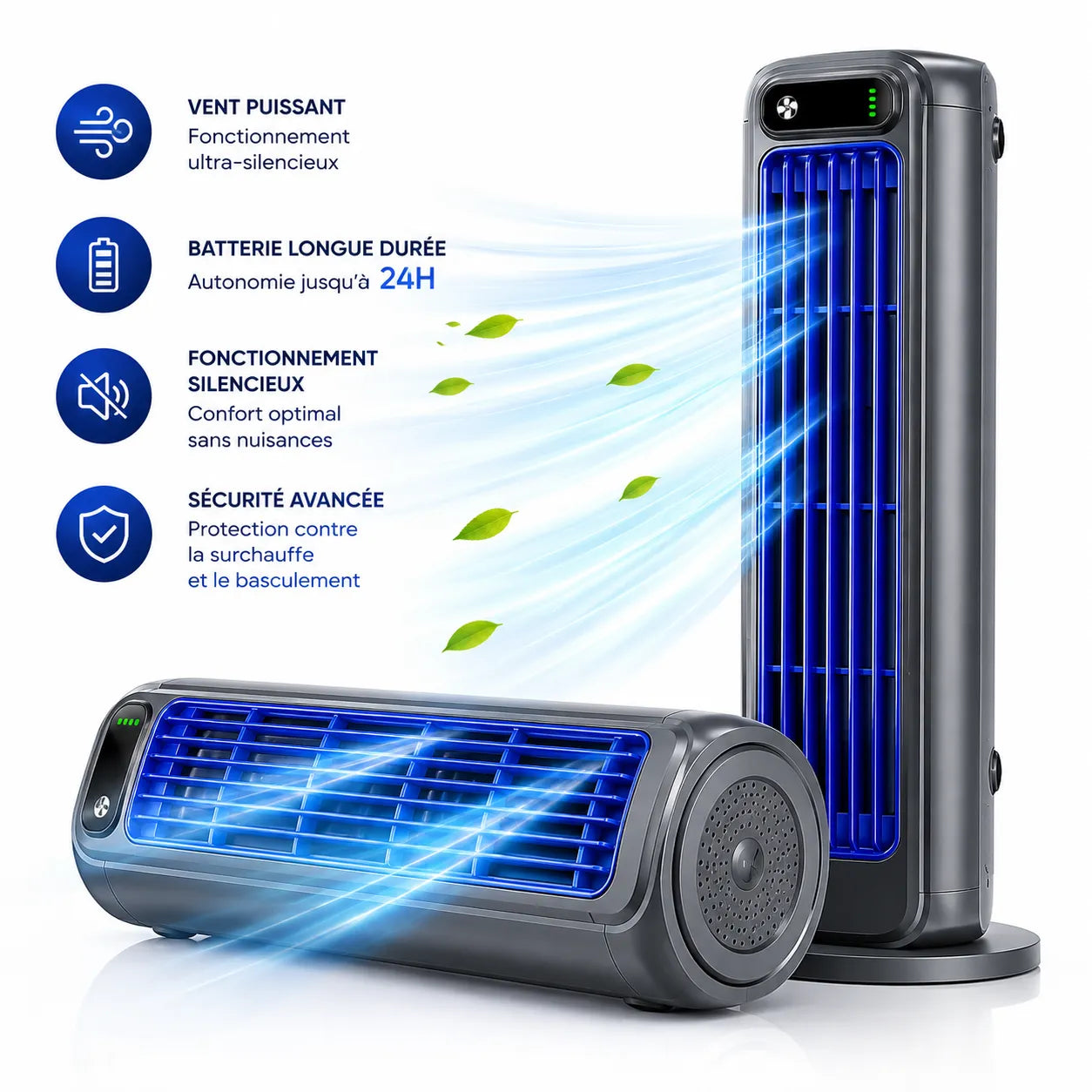 Ventilateur portable rechargeable 2000mAh mural et bureau – Image 9