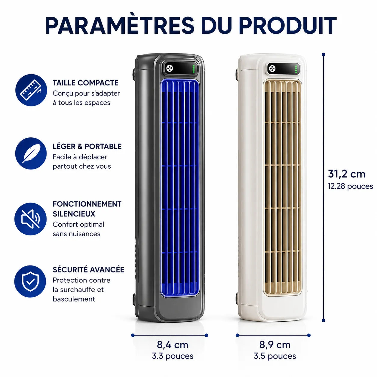 Ventilateur portable rechargeable 2000mAh mural et bureau – Image 12