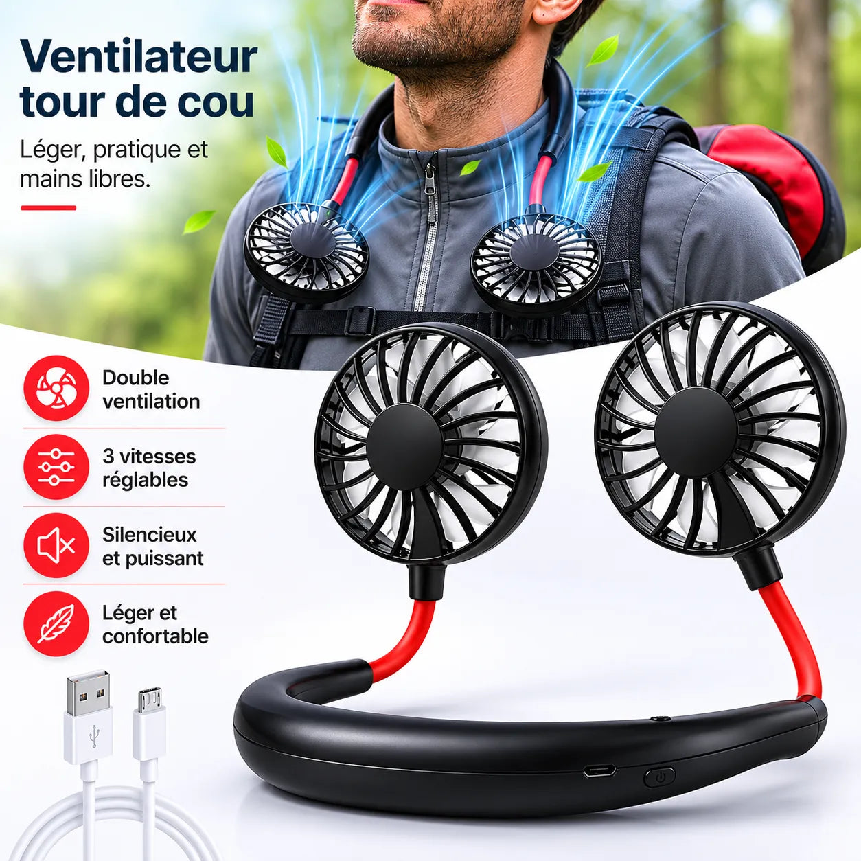 Ventilateur de cou mains libres têtes 360° Type-C – Image 6