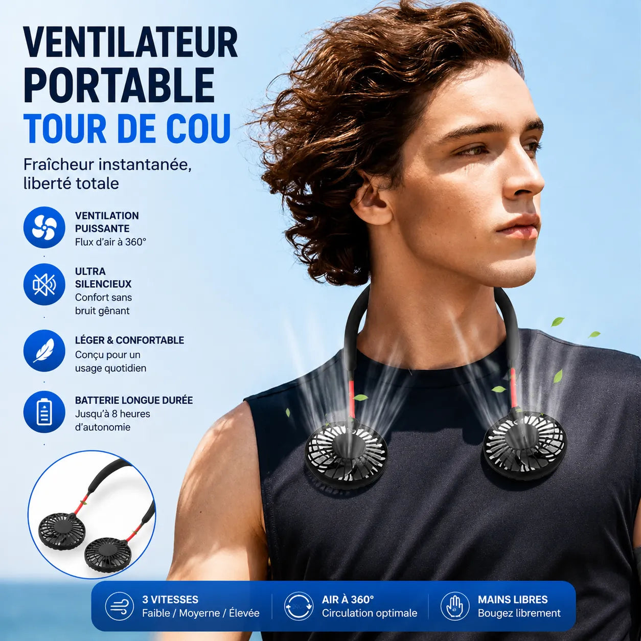 Ventilateur de cou mains libres têtes 360° Type-C – Image 7