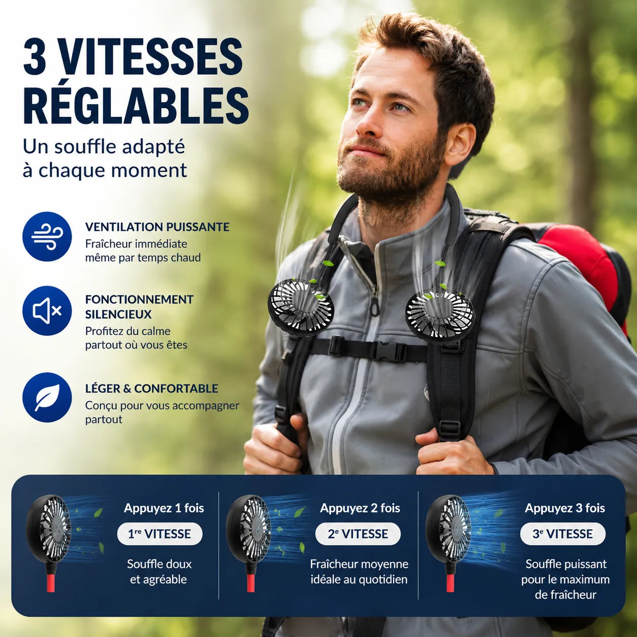 Ventilateur de cou mains libres têtes 360° Type-C – Image 8