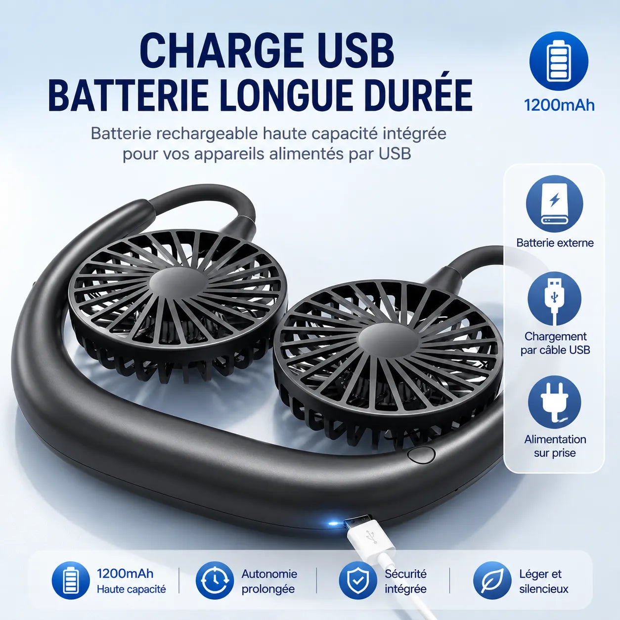 Ventilateur de cou mains libres têtes 360° Type-C – Image 9
