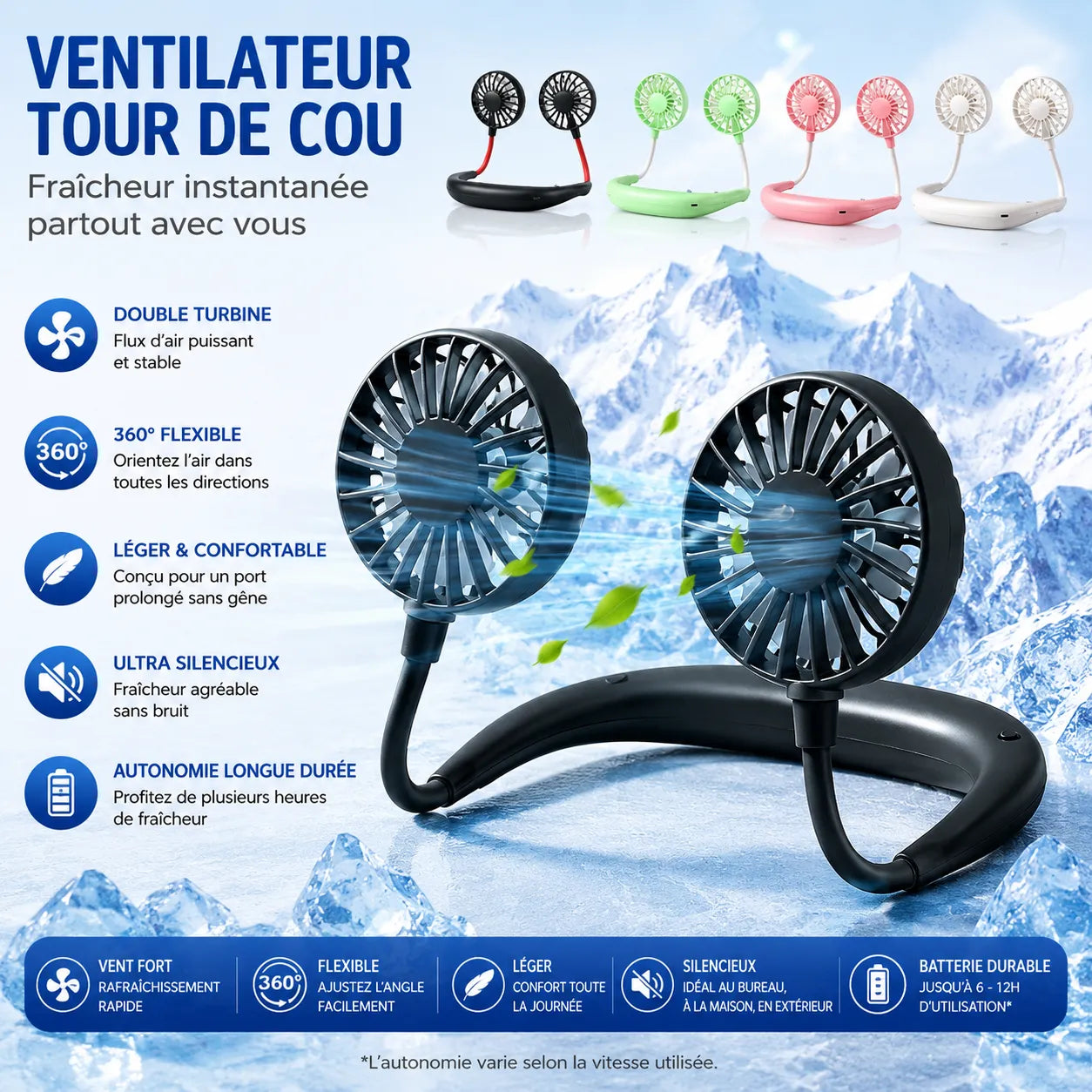 Ventilateur de cou mains libres têtes 360° Type-C – Image 10