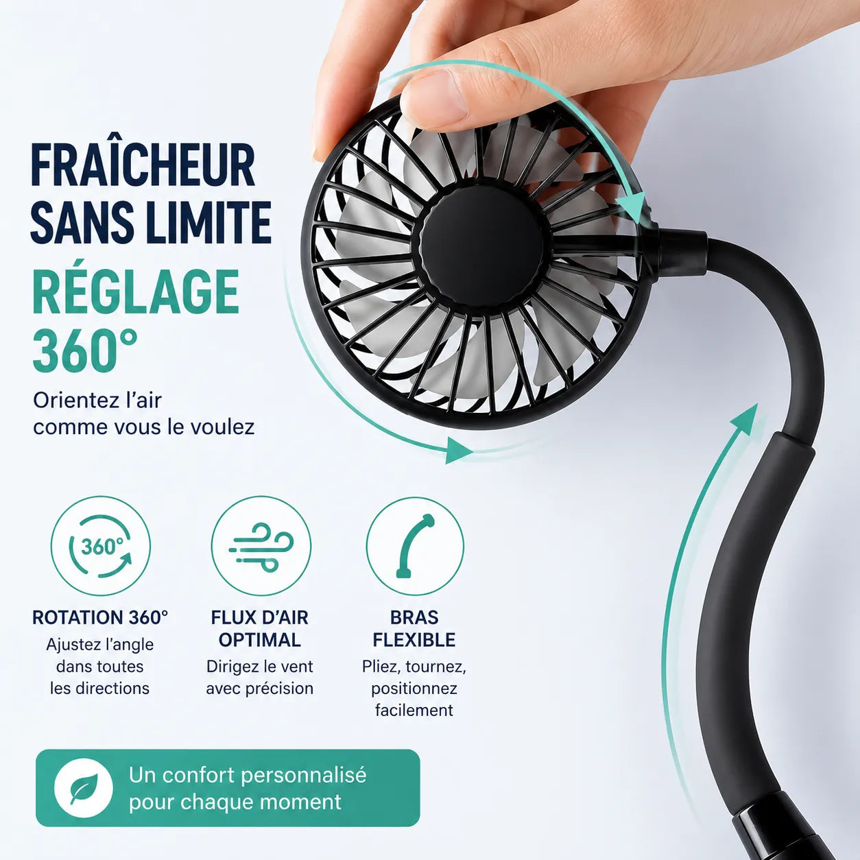 Ventilateur de cou mains libres têtes 360° Type-C – Image 13