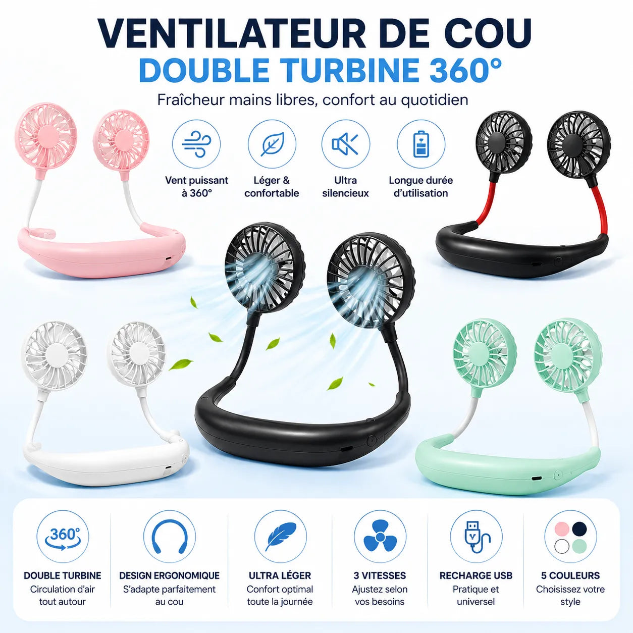 Ventilateur de cou mains libres têtes 360° Type-C – Image 14