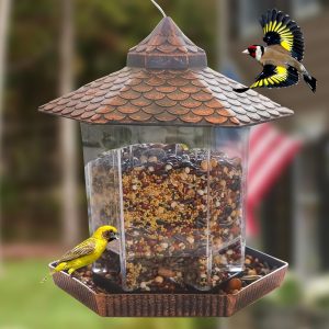 Mangeoire Oiseaux Jardin Suspendue Toit Cuivre Réservoir Graine