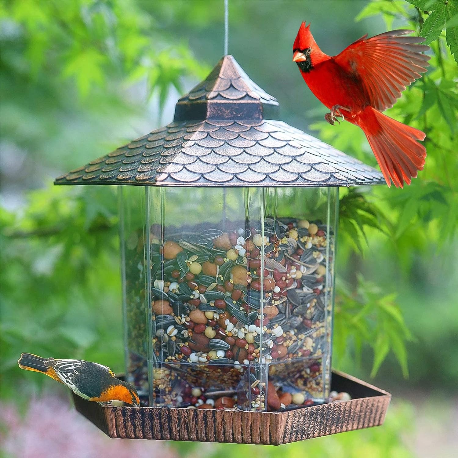Mangeoire Oiseaux Jardin Suspendue Toit Cuivre Réservoir Graine – Image 4