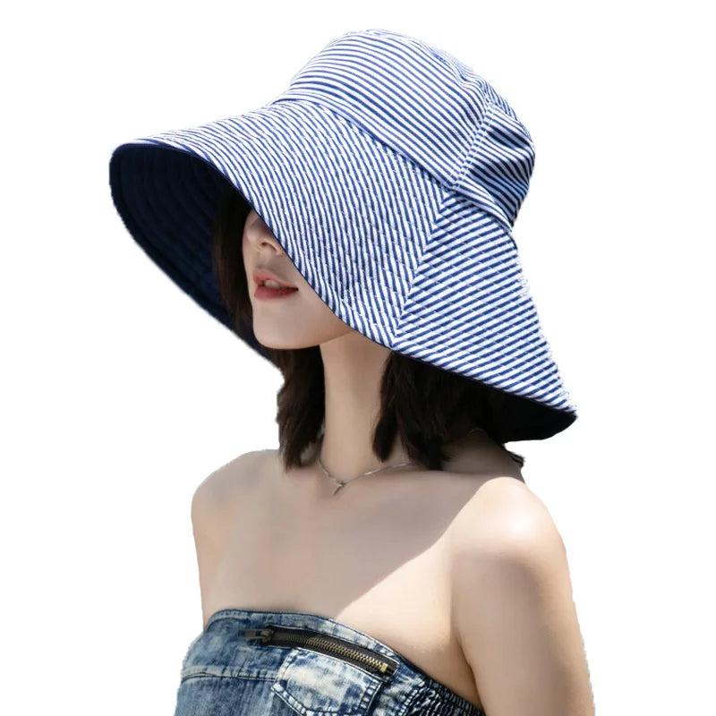 Chapeau Seau Femme Réversible Rayures Été Protection Solaire – Image 5