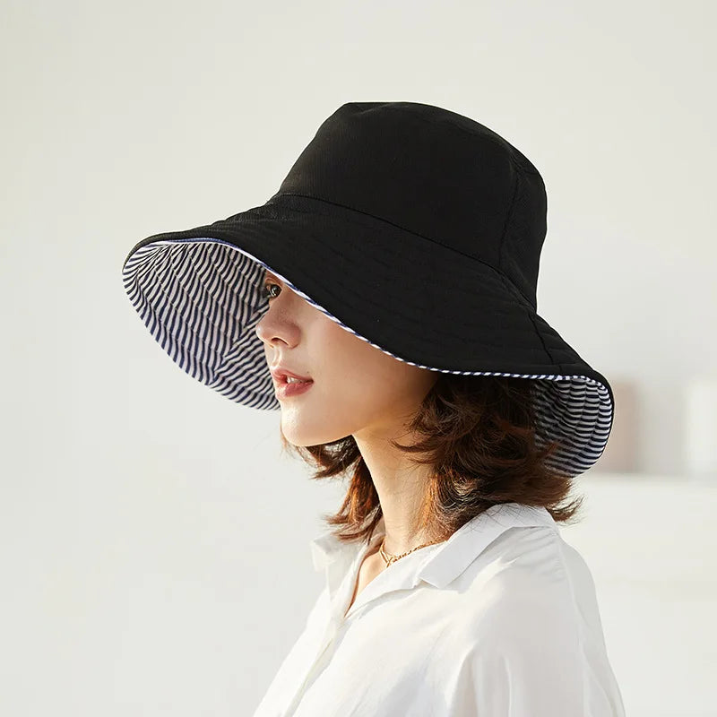 Chapeau Seau Femme Réversible Rayures Été Protection Solaire – Image 4