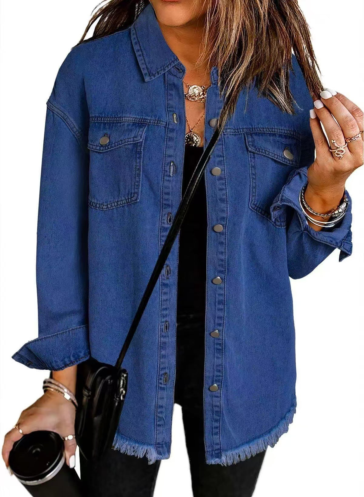 Blouson Denim Femme Ourlet Effiloché Saisonnière – Image 3