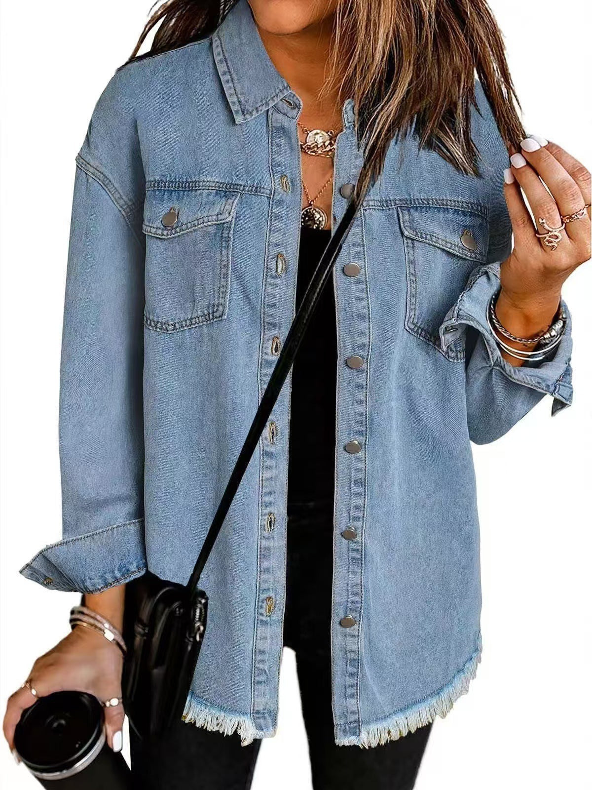 Blouson Denim Femme Ourlet Effiloché Saisonnière – Image 2