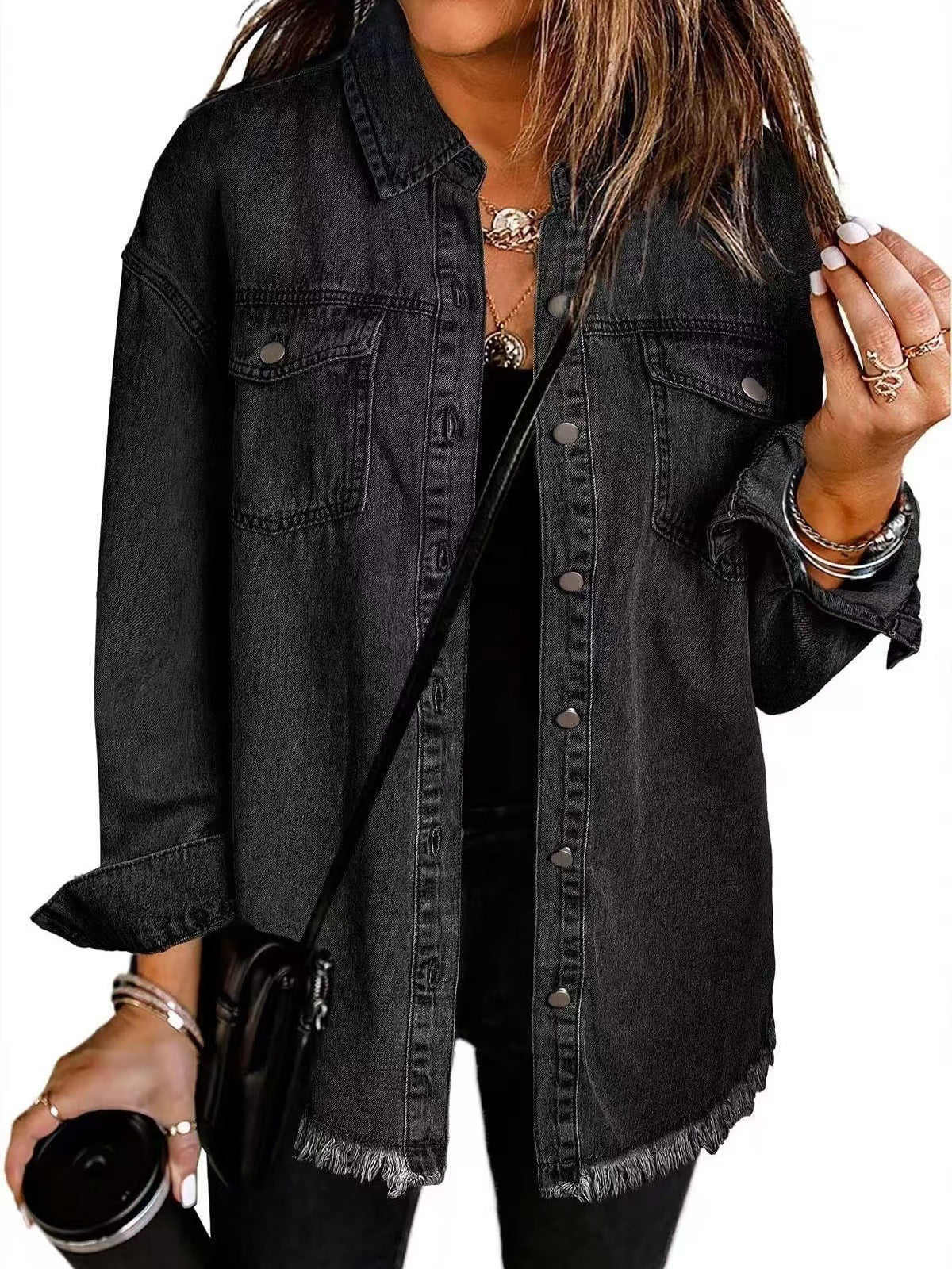 Blouson Denim Femme Ourlet Effiloché Saisonnière