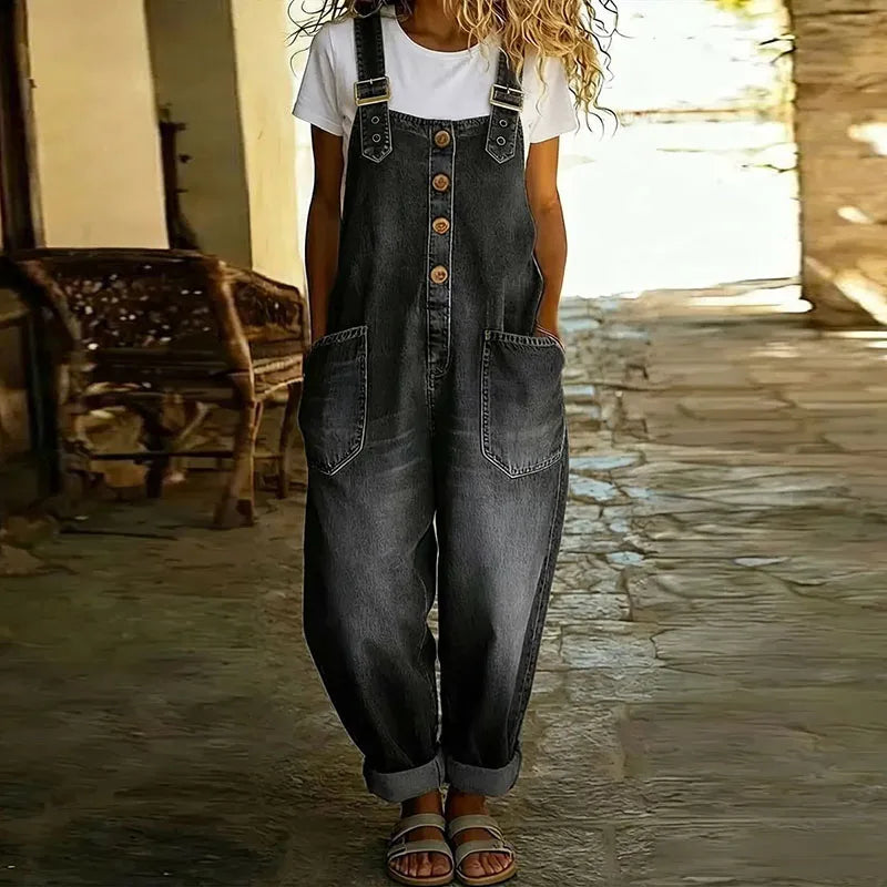 Salopette Femme Confortable Jambes Larges Effet Denim – Image 5