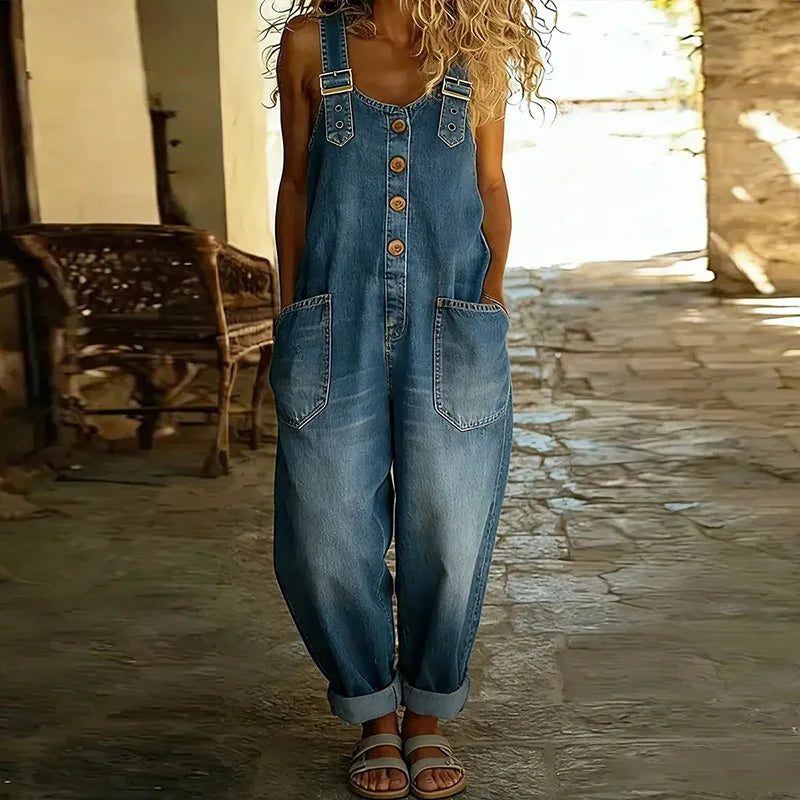 Salopette Femme Confortable Jambes Larges Effet Denim – Image 3