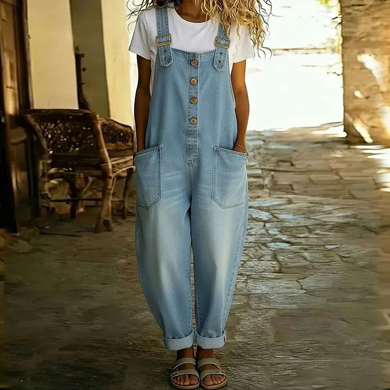Salopette Femme Confortable Jambes Larges Effet Denim – Image 2