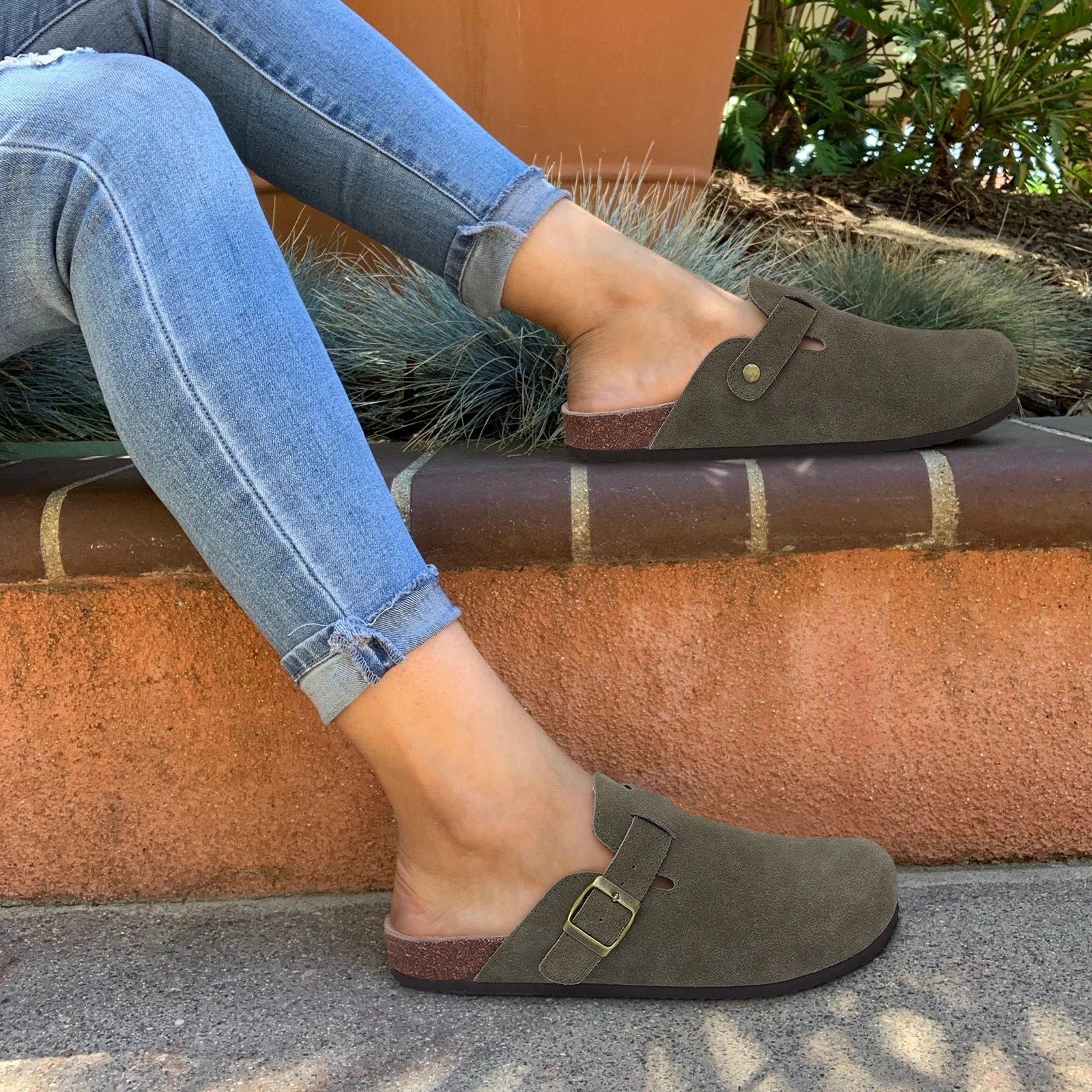 Sandales femme suède semelle liège ergonomique