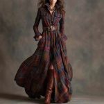 Robe femme à carreaux boutonnée style champêtre