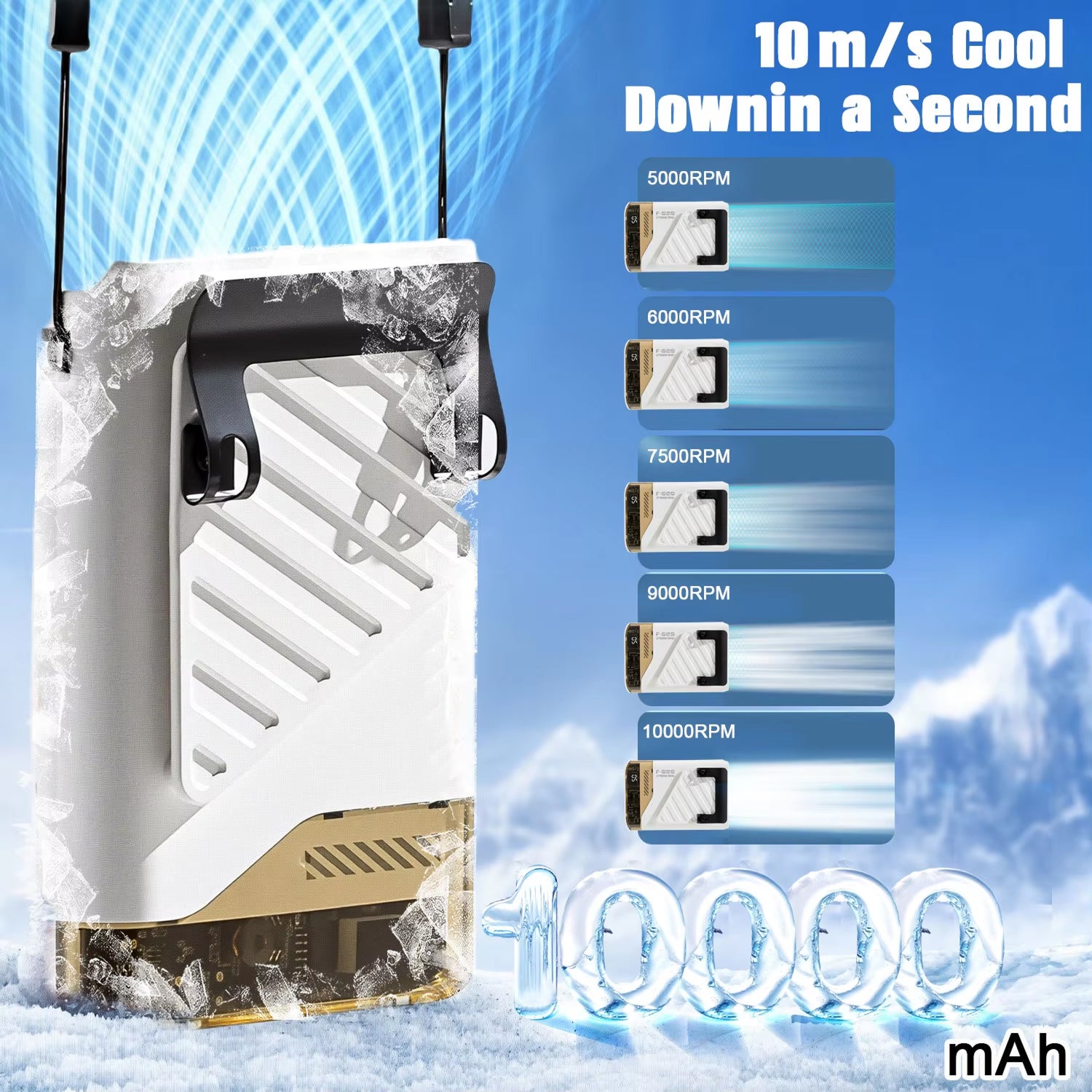Ventilateur portable ceinture USB 10000mAh puissant – Image 7