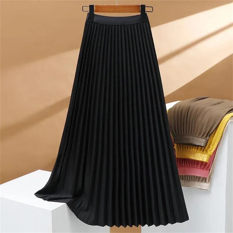 Jupe plissée femme taille haute fluide tissu doux – Image 2