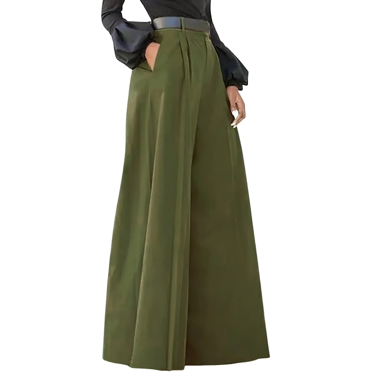 Pantalon Femme Large Taille Haute Plissé Fluide Décontracté – Image 2