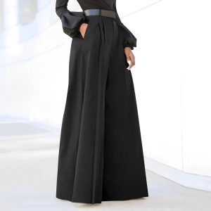 Pantalon Femme Large Taille Haute Plissé Fluide Décontracté