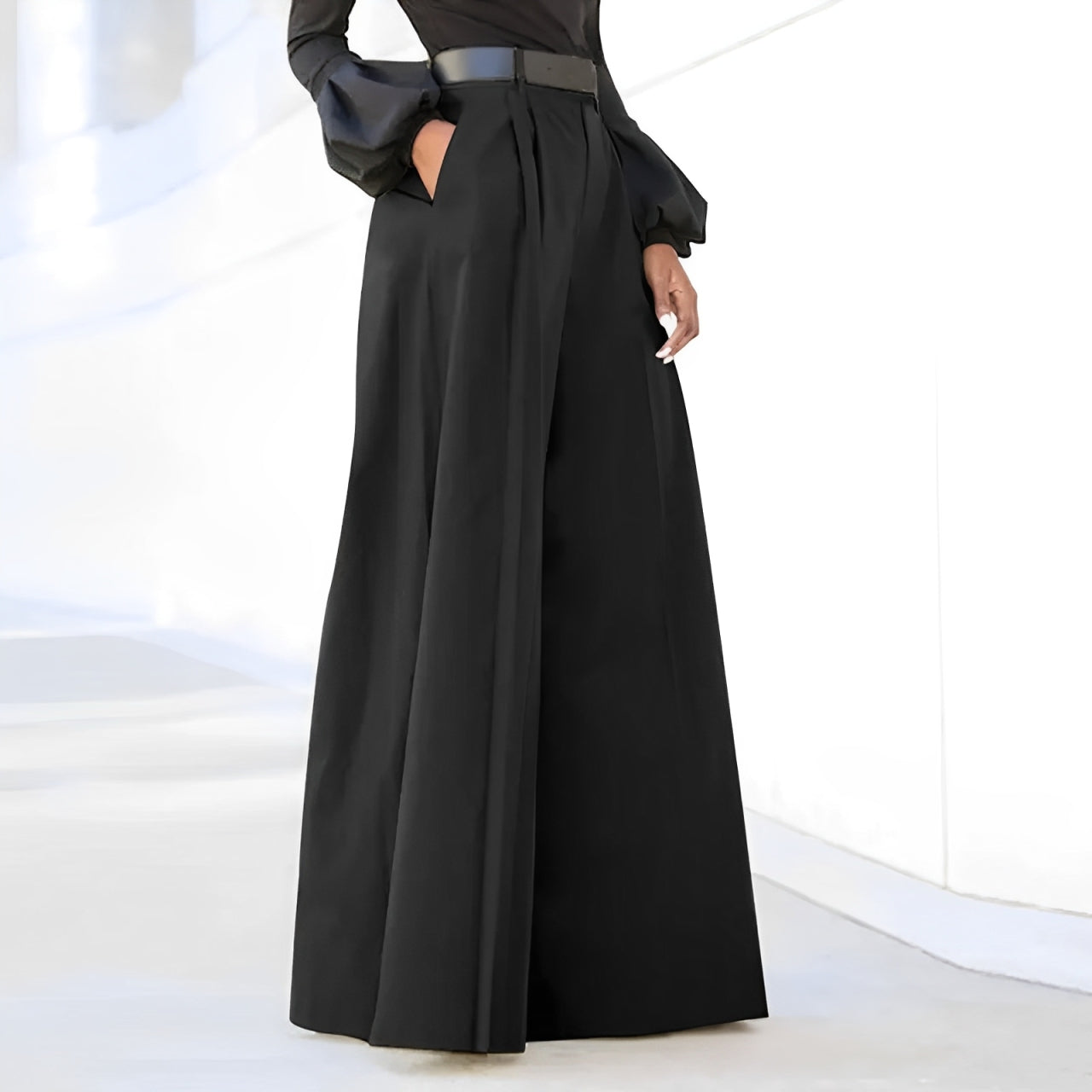 Pantalon Femme Large Taille Haute Plissé Fluide Décontracté