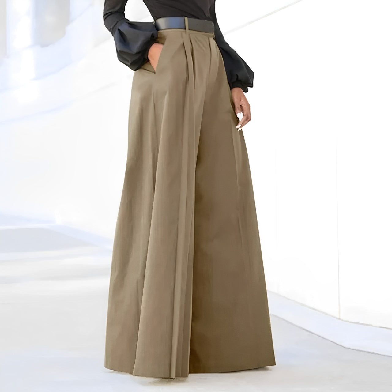 Pantalon Femme Large Taille Haute Plissé Fluide Décontracté – Image 6