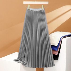 Jupe plissée femme taille haute fluide tissu doux