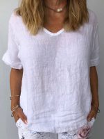 Haut femme coton lin décontracté respirant léger