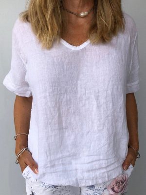 Haut femme coton lin décontracté respirant léger