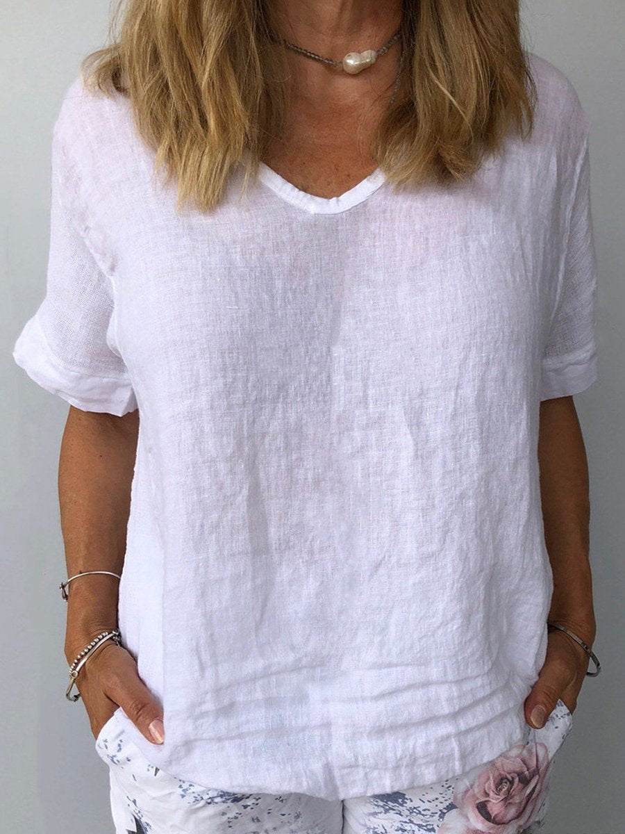 Haut femme coton lin décontracté respirant léger