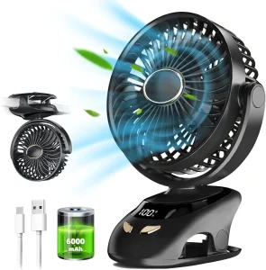 Ventilateur à pince portable USB affichage numérique 5 vitesses