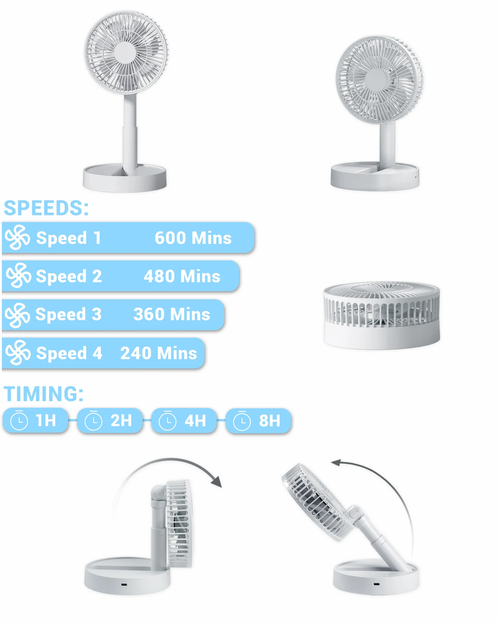 Ventilateur pliable USB 7 pales batterie longue durée – Image 5